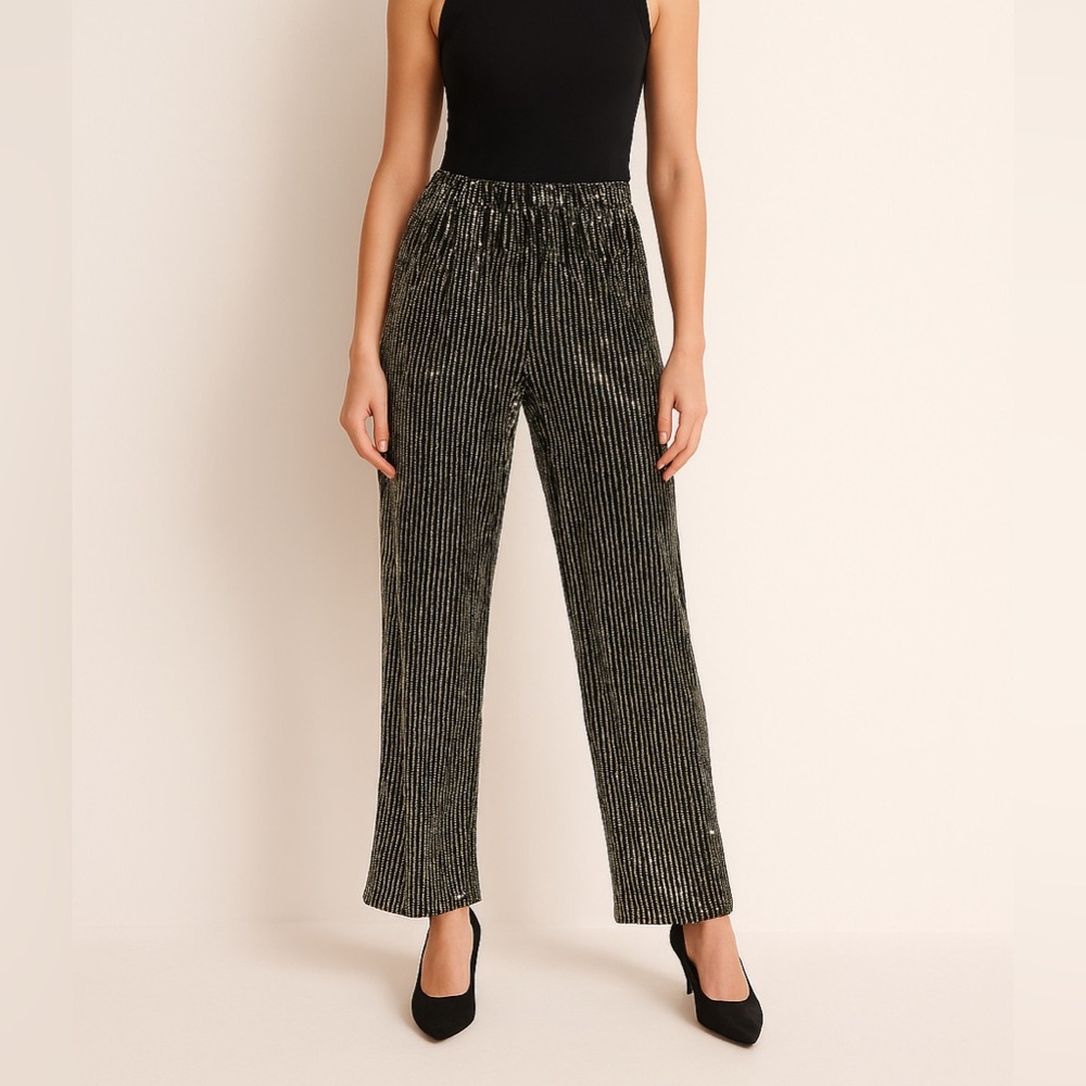 Black & Gold Sequin Party Pants – Size L